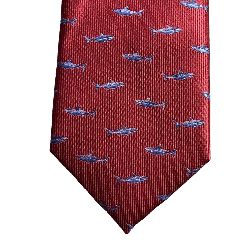 Van Heusen Tie Shark Print Red and Blue Mens Necktie